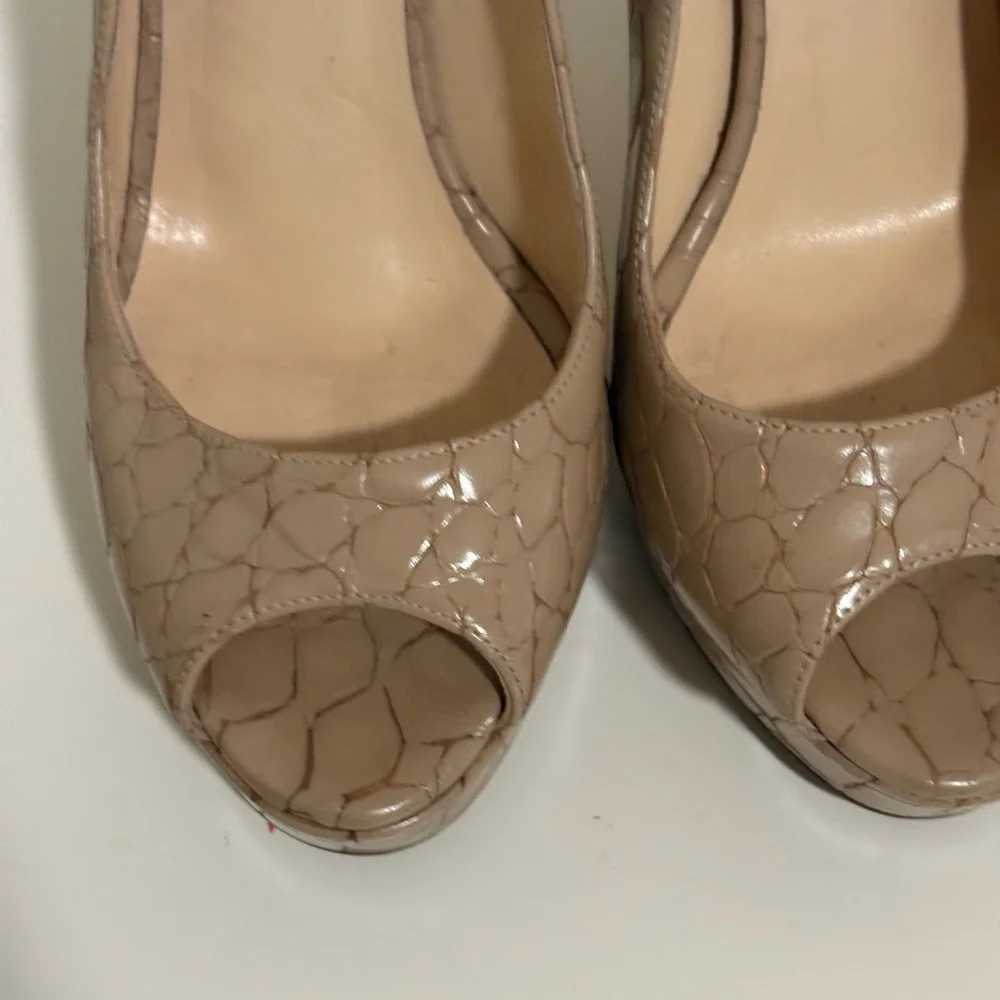 Jimmy Choo Nude Patent Peep-Toe Pumps